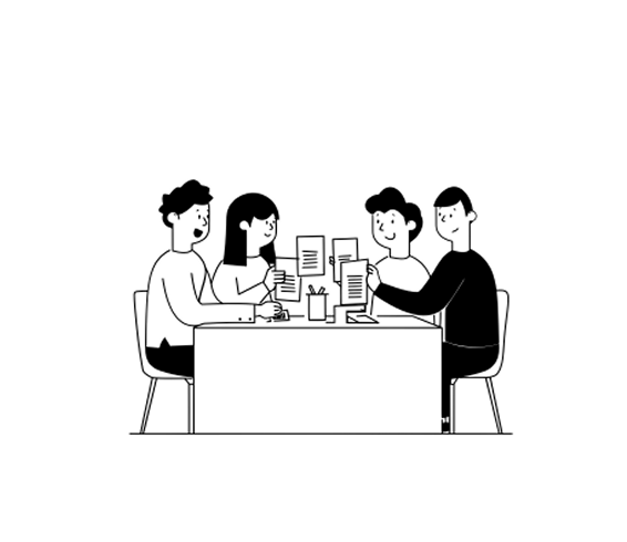 3人が新店舗の相談をしているイラスト