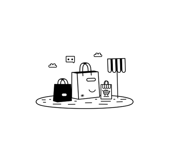 買い物袋と店舗のイラスト